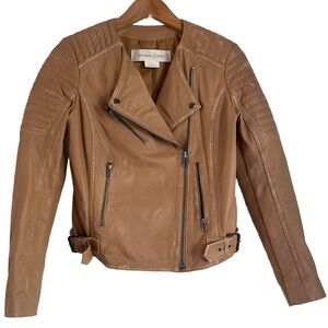 Treasure & Bond Tan Distressed Leather Moto Jacket Size Small $350 Camel Caramel